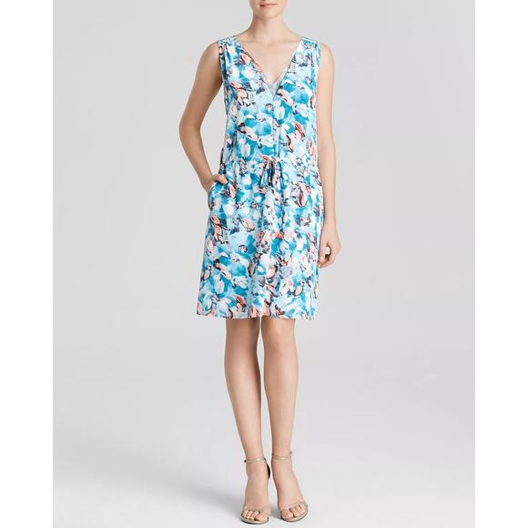 Rebecca Taylor Poolside Blue Aloha Drawstring Abstract Silk Mini Dress Size 4 - Picture 2 of 10